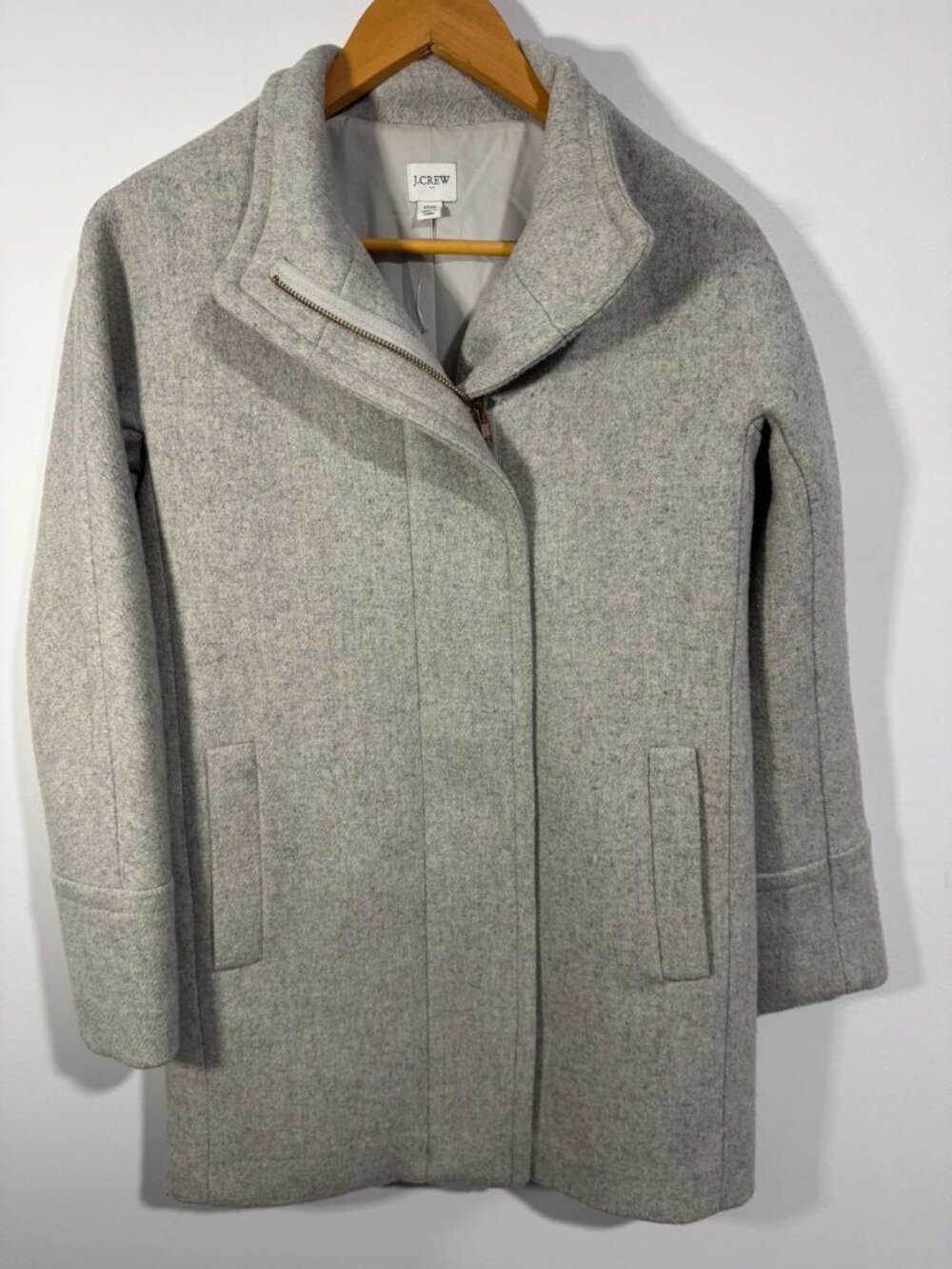 J.Crew AB945 City Coat Wool Blend Mid Length Lined Full Zip Coat Womens Size 00